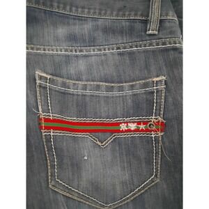 Avirex Jeans 38 34 33 Dark Wash Faded Embroidered Denim Blue Jeans Baggy Y2k Vtg